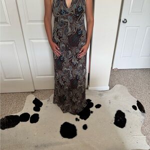 Newport News Blue and Brown Plunge Maxi Gown